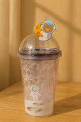 Cute Double-Layer Glitter Tumbler with Straw
