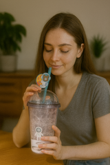 Cute Double-Layer Glitter Tumbler with Straw